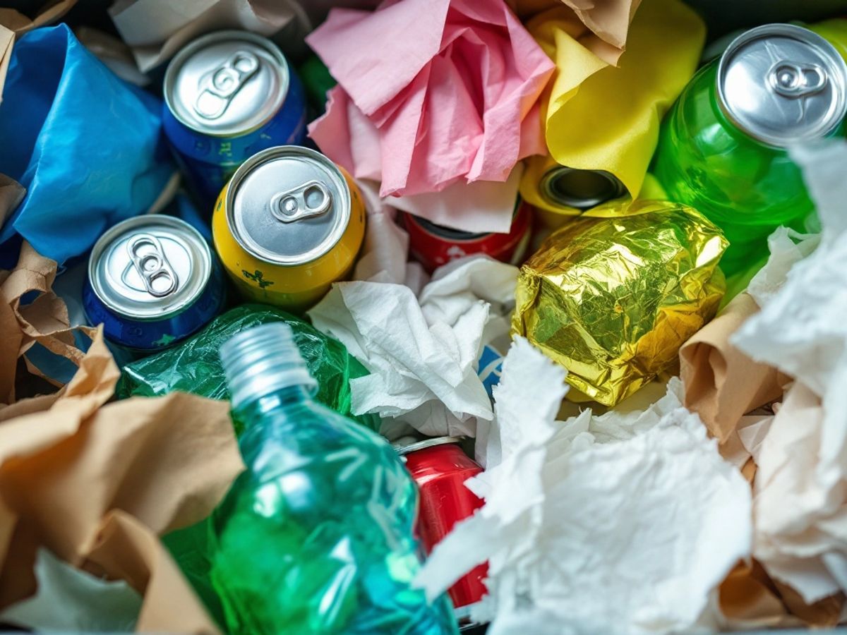 Materiale reciclabile sortate în coșul de reciclare.