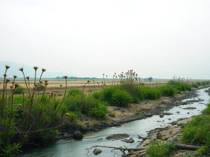 Peisaj afectat de schimbările climatice, plante ofilite.
