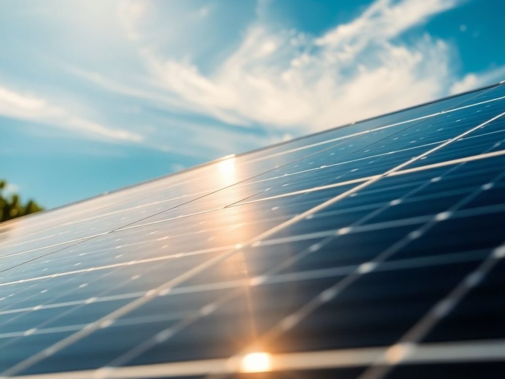Panouri solare pe acoperiș și cer senin.